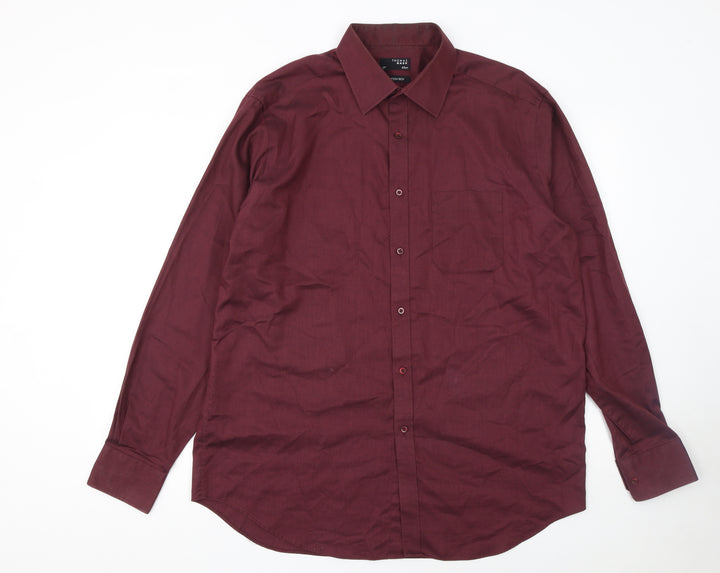 Thomas Nash Men's Red Cotton Blend Long Sleeve Regular Fit Button-Up Shirt 17in