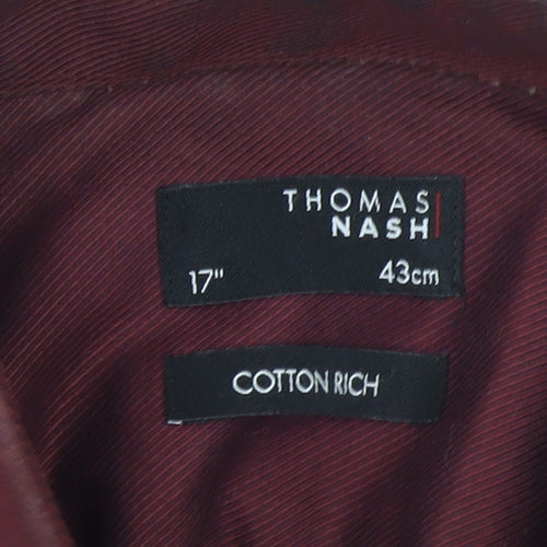 Thomas Nash Men's Red Cotton Blend Long Sleeve Regular Fit Button-Up Shirt 17in