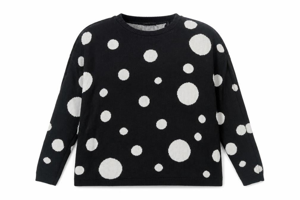 Front view of Mango Women’s Black Polka Dot Crew Neck Jumper, size UK 8