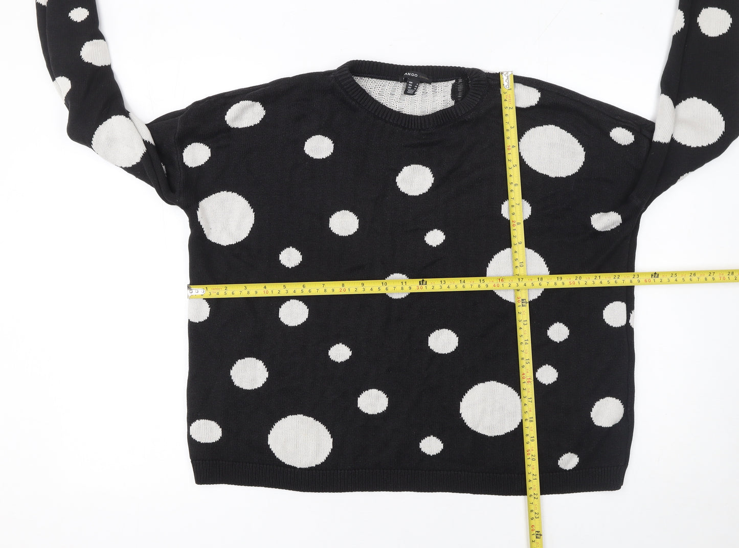 Mango Women’s Black Polka Dot Crew Neck Jumper Size 8