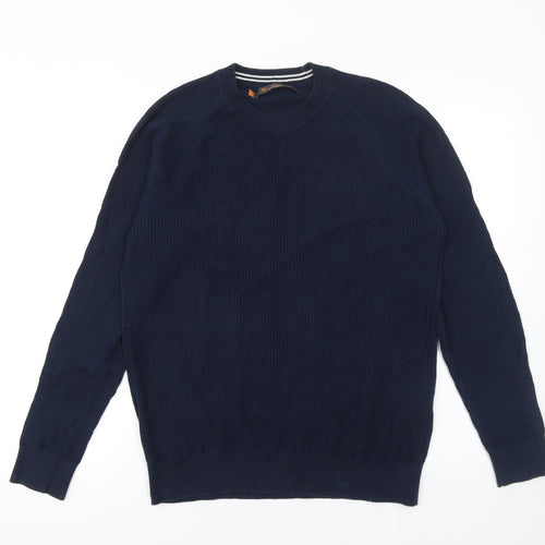Ben Sherman Men's Blue Cotton Crew Neck Knit Jumper Size L
