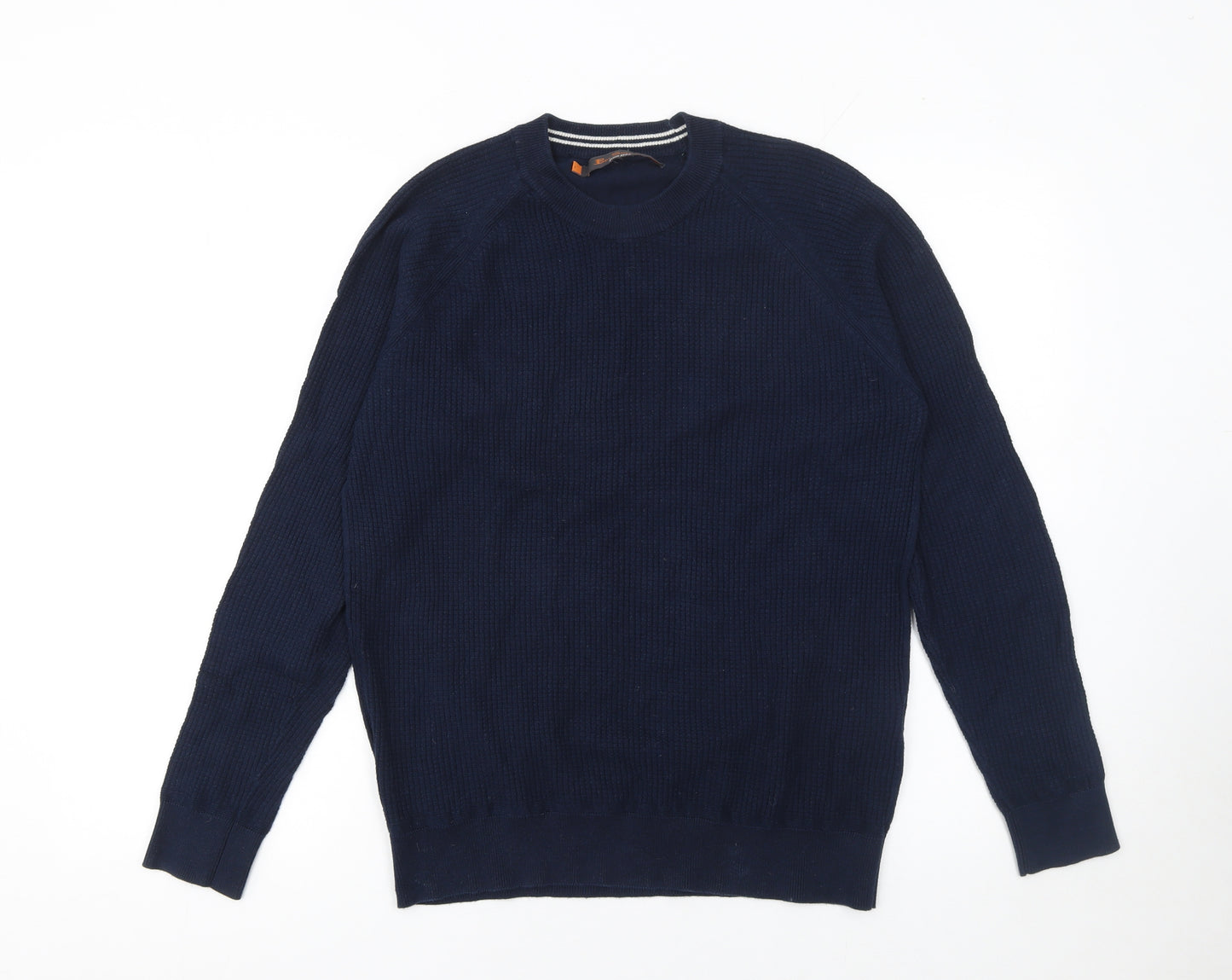 Ben Sherman Men's Blue Cotton Crew Neck Knit Jumper Size L