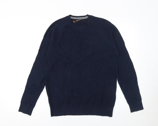 Ben Sherman Men's Blue Cotton Crew Neck Knit Jumper Size L