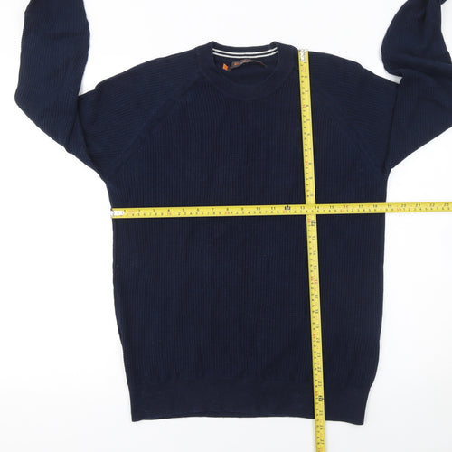 Ben Sherman Men's Blue Cotton Crew Neck Knit Jumper Size L