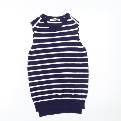 Zara Women Blue White Striped Knit Sleeveless Tank Top Size 8