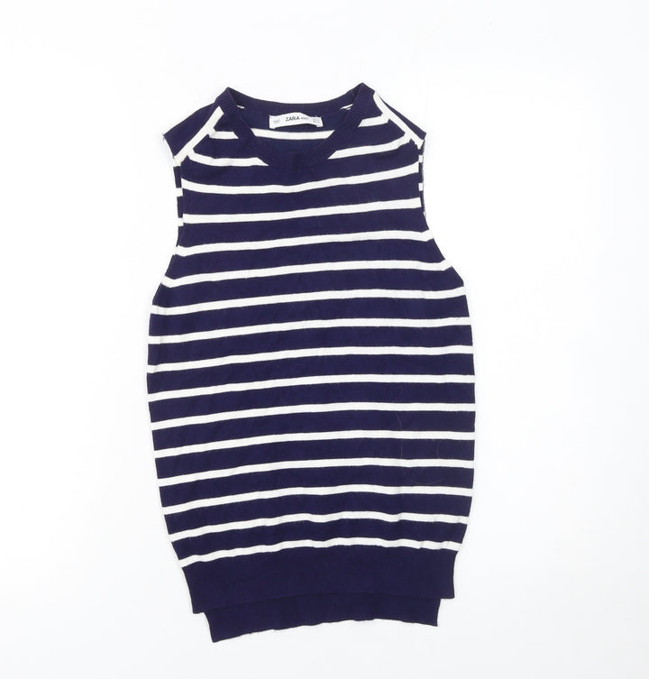 Zara Women Blue White Striped Knit Sleeveless Tank Top Size 8