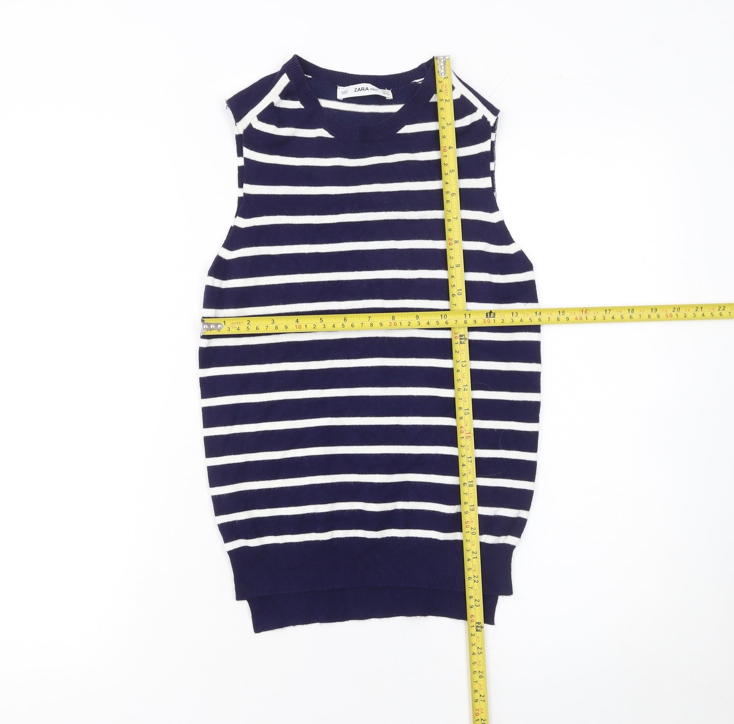 Zara Women Blue White Striped Knit Sleeveless Tank Top Size 8