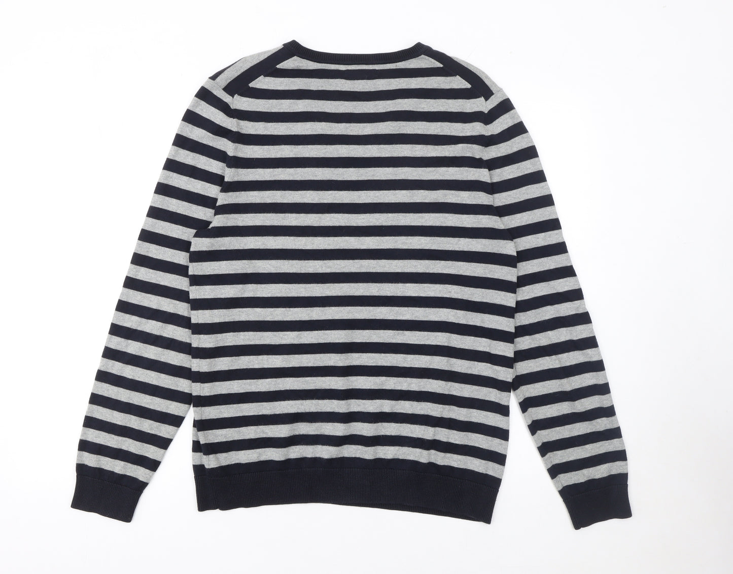 Gap Men's Grey Striped V-Neck Cotton Jumper Size M