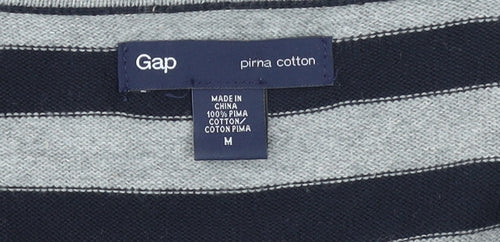 Gap Men's Grey Striped V-Neck Cotton Jumper Size M