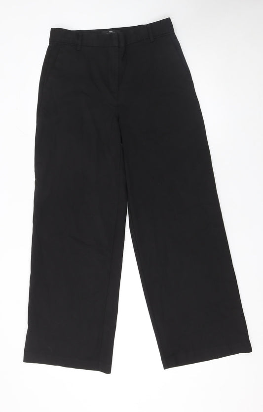 Next Women Black Wide-Leg Trousers Size 12 Regular Polyester Blend