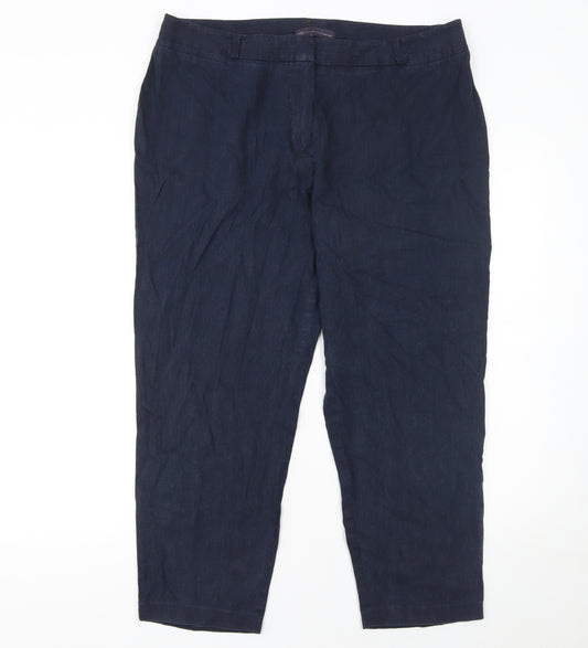 Marks and Spencer Women's Blue Linen Blend Straight Trousers Size 16