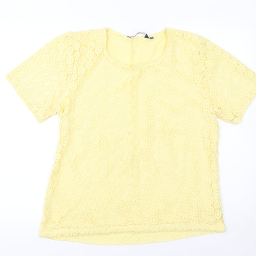 Isle Women Yellow Lace Short Sleeve Blouse Size 14-16