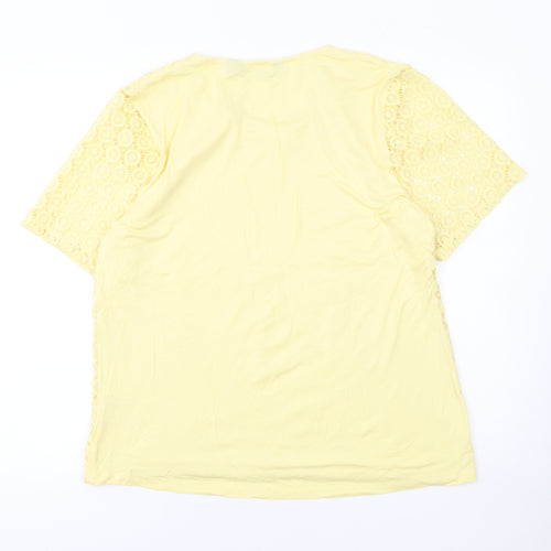 Isle Women Yellow Lace Short Sleeve Blouse Size 14-16