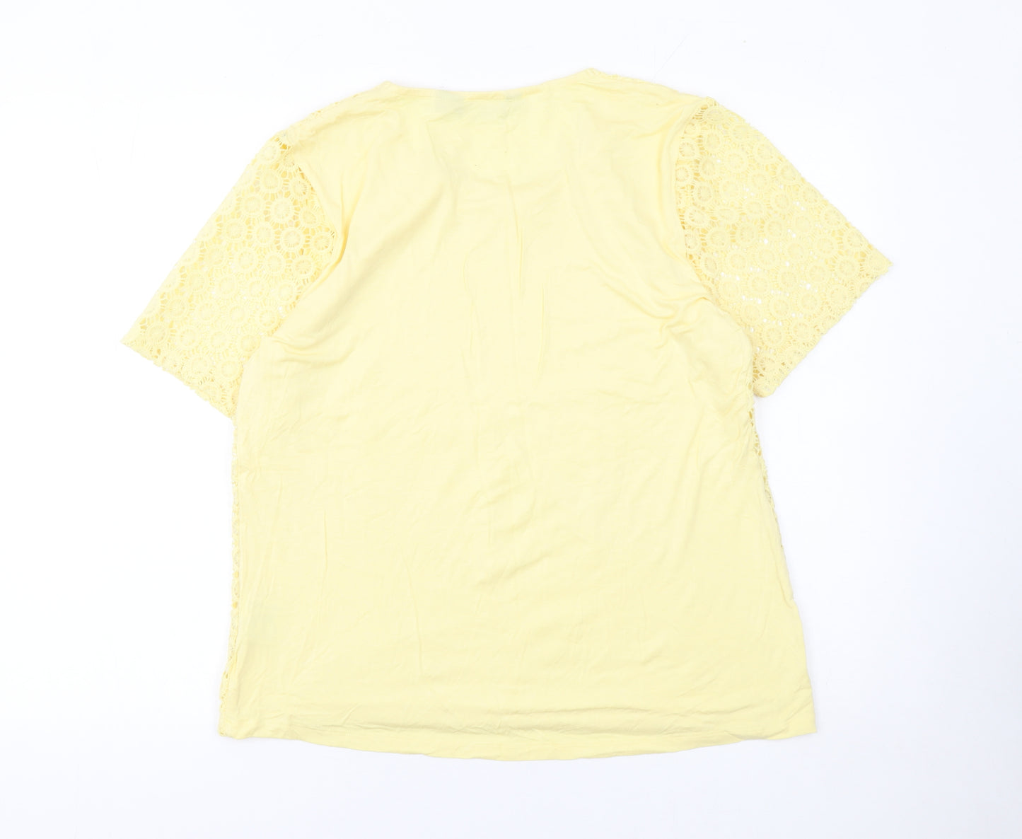 Isle Women Yellow Lace Short Sleeve Blouse Size 14-16