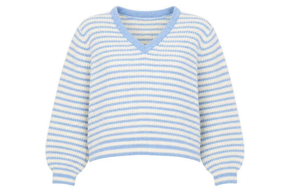 Vero Moda Women Blue Stripe V-Neck Chunky Knit Jumper Size L