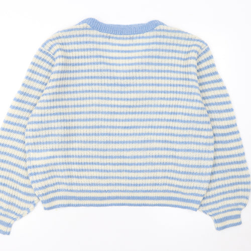 Vero Moda Women Blue Stripe V-Neck Chunky Knit Jumper Size L