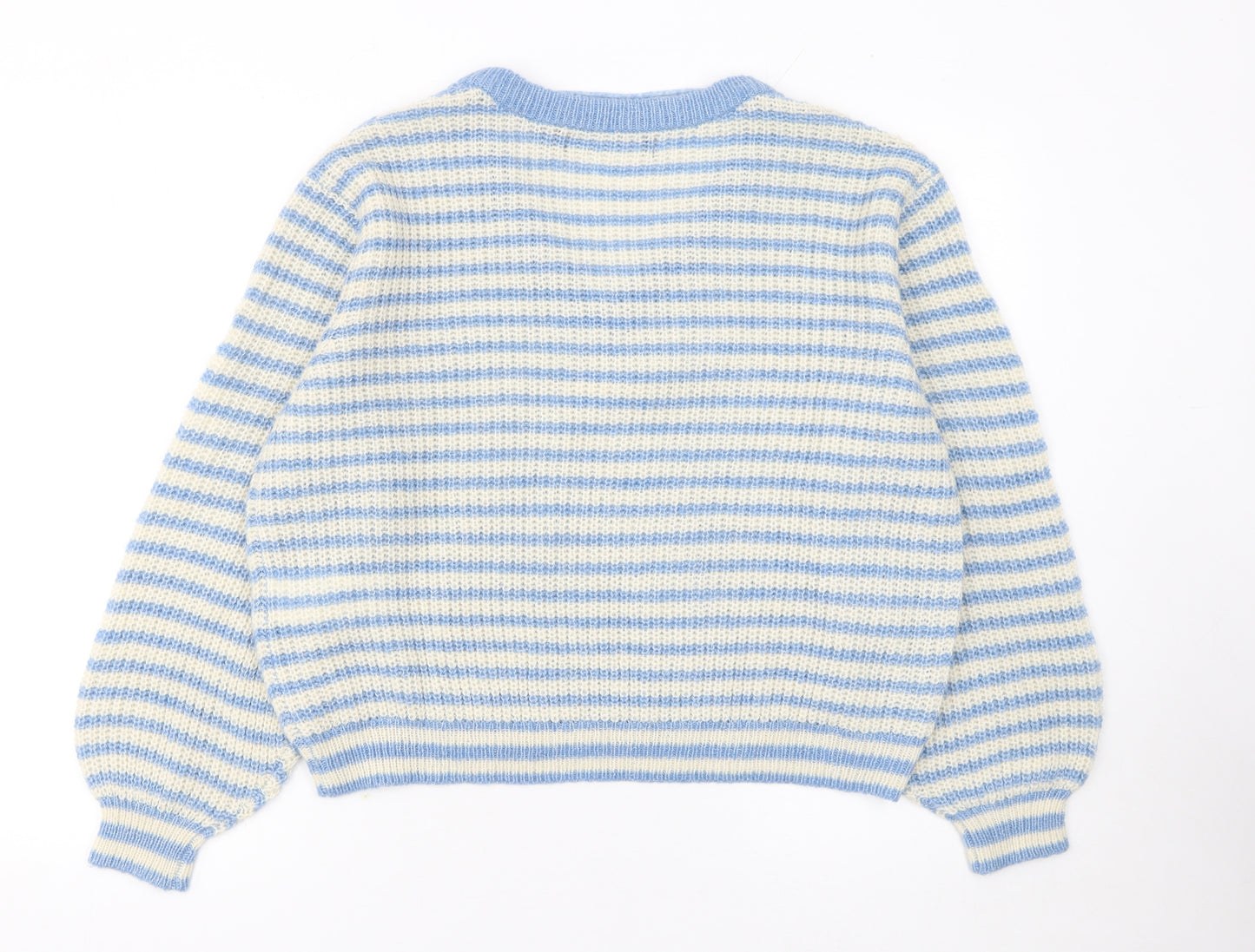 Vero Moda Women Blue Stripe V-Neck Chunky Knit Jumper Size L