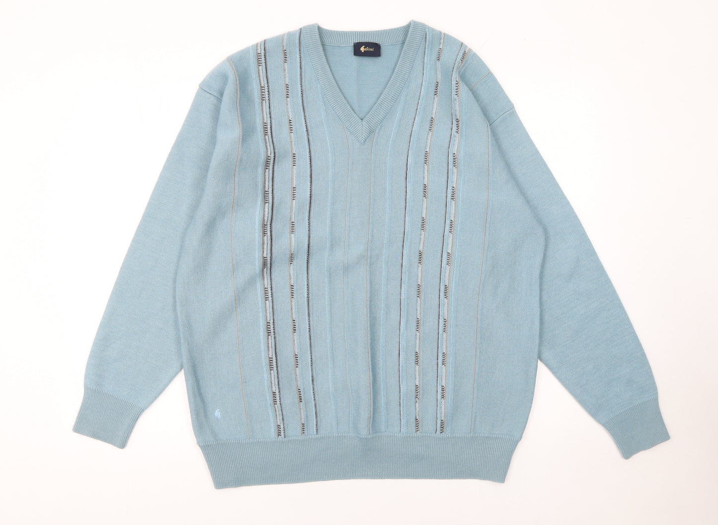 Galteco Men Blue Wool Blend V-Neck Pullover Jumper XL