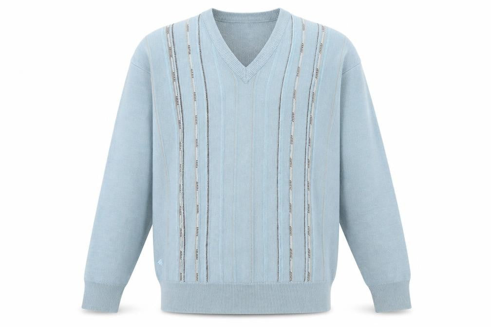 Front view of Galteco Men Blue Wool Blend V-Neck jumper XL