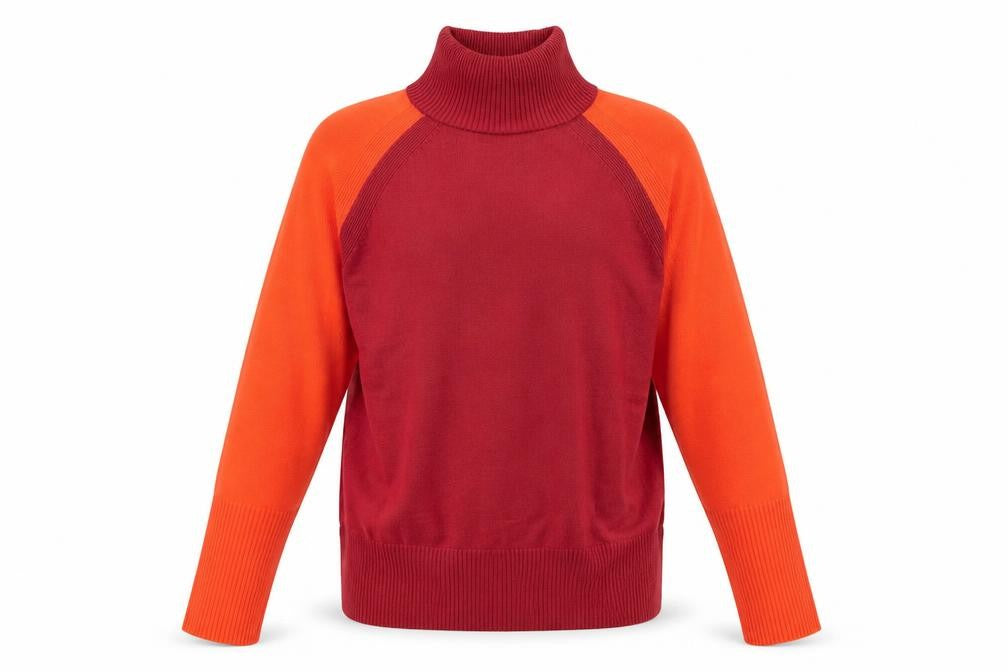 Front view of Marks & Spencer women’s red roll neck raglan jumper xs