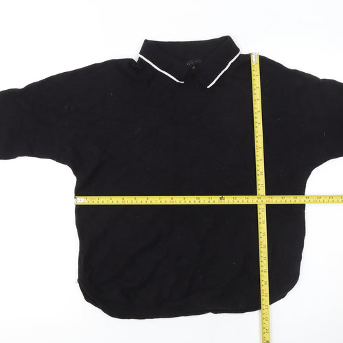 Ted Baker Women's Black Collared Short Sleeve Knit Jumper Size 10