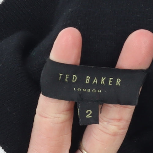 Ted Baker Women's Black Collared Short Sleeve Knit Jumper Size 10
