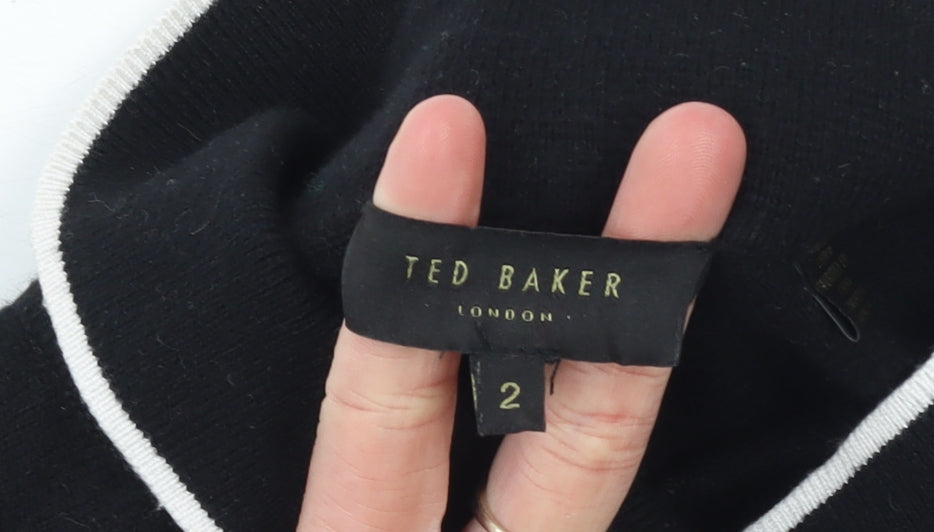 Ted Baker Women's Black Collared Short Sleeve Knit Jumper Size 10