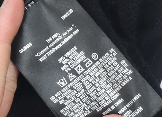 Ted Baker Women's Black Collared Short Sleeve Knit Jumper Size 10