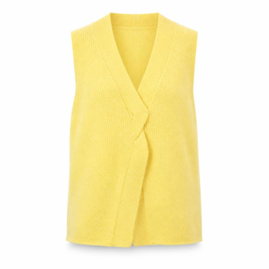 Front view of ASOS DESIGN Women’s Yellow Knit Sleeveless V-Neck Tank Top, size UK 8