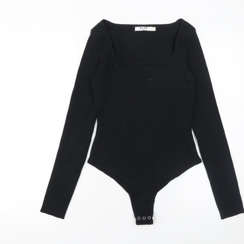 NA-KD Women’s Black Square Neck Long Sleeve Knit Bodysuit Size M