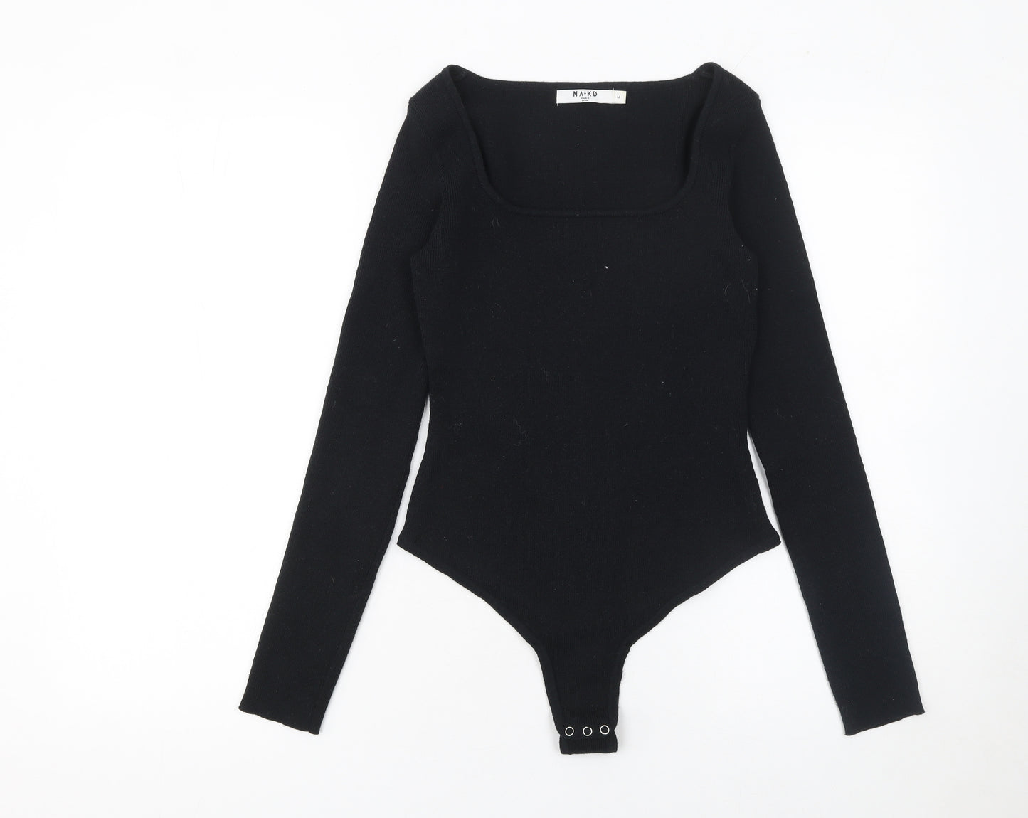 NA-KD Women’s Black Square Neck Long Sleeve Knit Bodysuit Size M