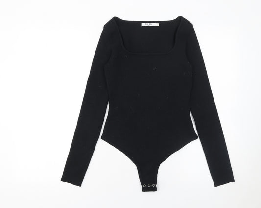 NA-KD Women’s Black Square Neck Long Sleeve Knit Bodysuit Size M