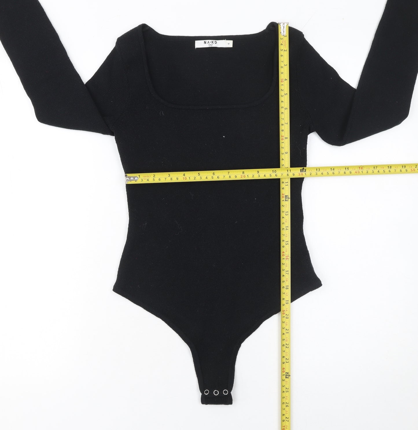 NA-KD Women’s Black Square Neck Long Sleeve Knit Bodysuit Size M