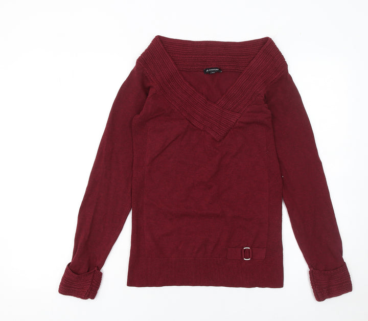 Le Chateau Women's Red V-Neck Long Sleeve Pullover Jumper Size M
