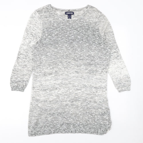 Lands' End Women Grey Knit Tunic Jumper M Cotton Blend