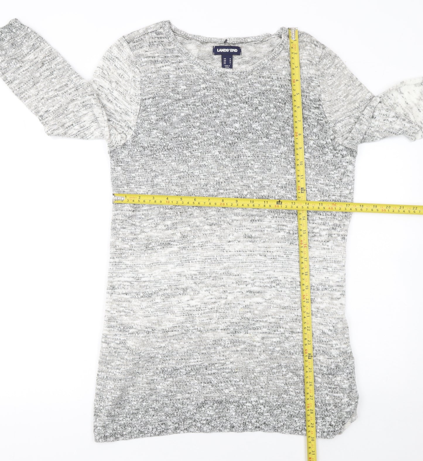 Lands' End Women Grey Knit Tunic Jumper M Cotton Blend