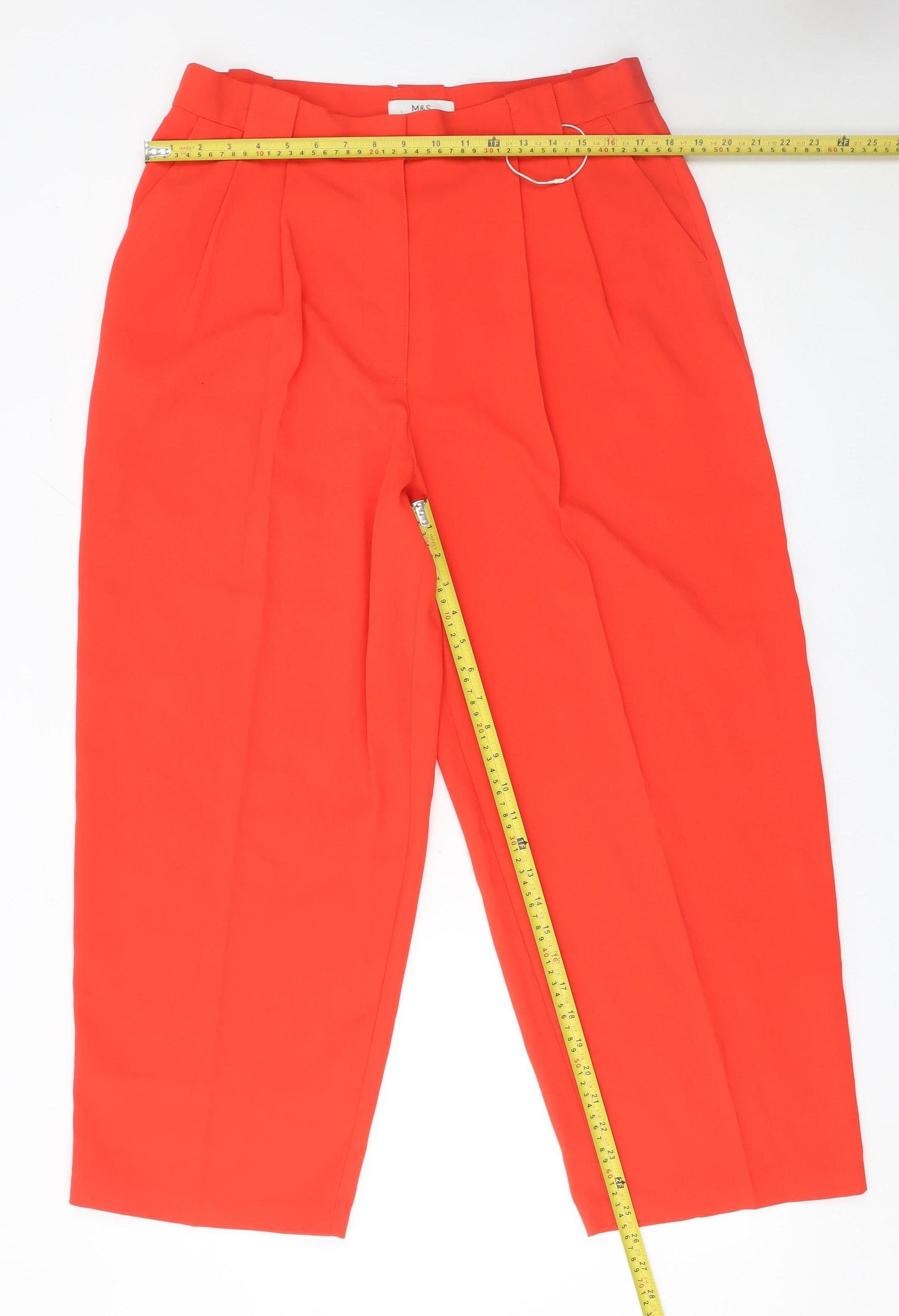 Marks and Spencer Women’s Red Cropped Pleated Trousers Size 16