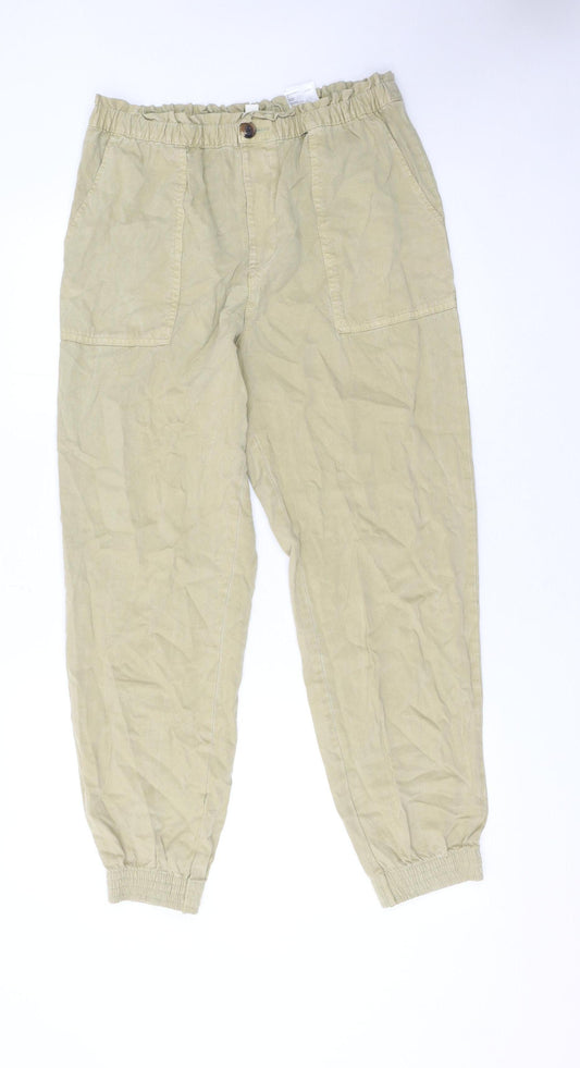 H&M Women Beige Lyocell Jogger Trousers Size 12