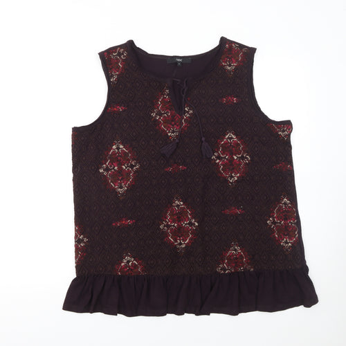 Next Women’s Brown Bohemian Tassel Cotton Sleeveless Tunic Blouse Size 18