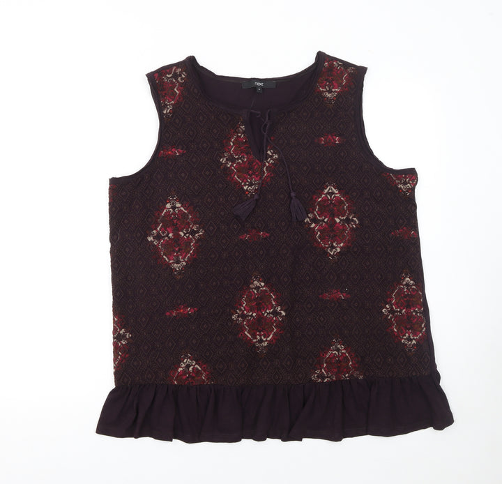 Next Women’s Brown Bohemian Tassel Cotton Sleeveless Tunic Blouse Size 18