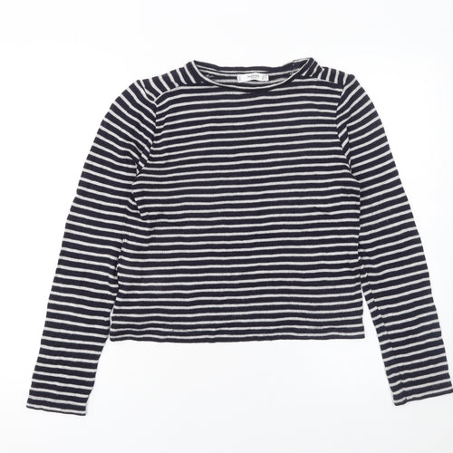 Mango Women Blue Striped Long Sleeve Knit Pullover Jumper Size 8