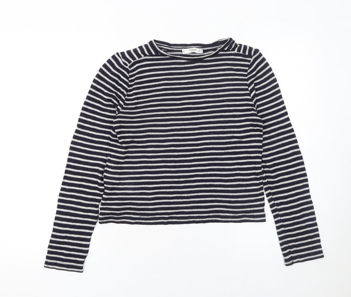 Mango Women Blue Striped Long Sleeve Knit Pullover Jumper Size 8