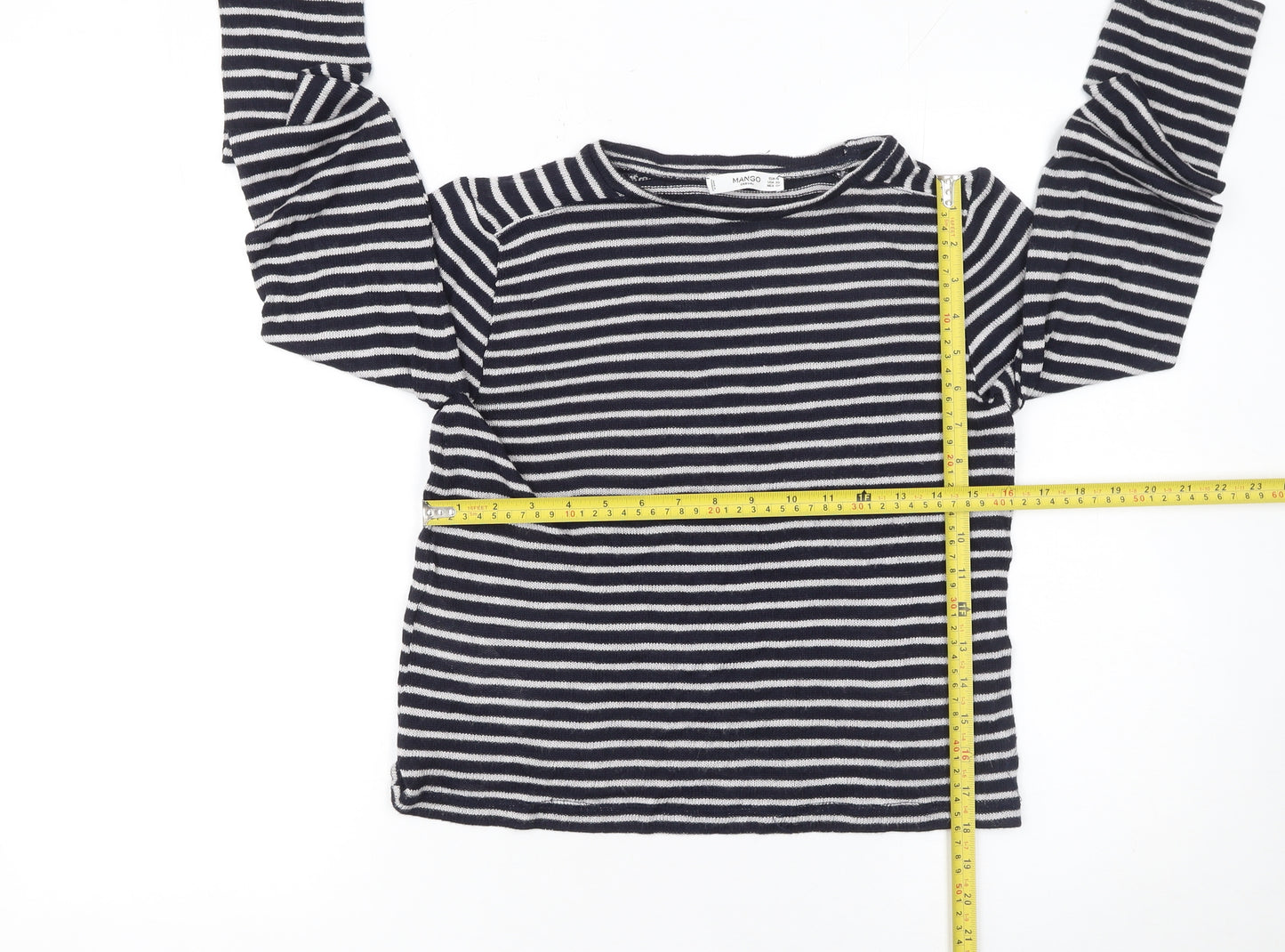 Mango Women Blue Striped Long Sleeve Knit Pullover Jumper Size 8