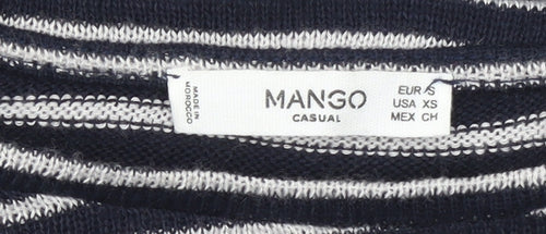 Mango Women Blue Striped Long Sleeve Knit Pullover Jumper Size 8
