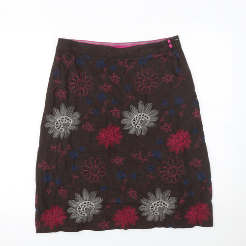 White Stuff Womens Brown Knee Length Floral Wool Blend A-Line Skirt Size 10