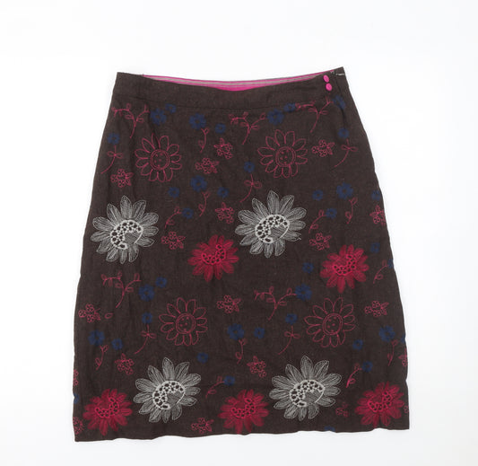 White Stuff Womens Brown Knee Length Floral Wool Blend A-Line Skirt Size 10