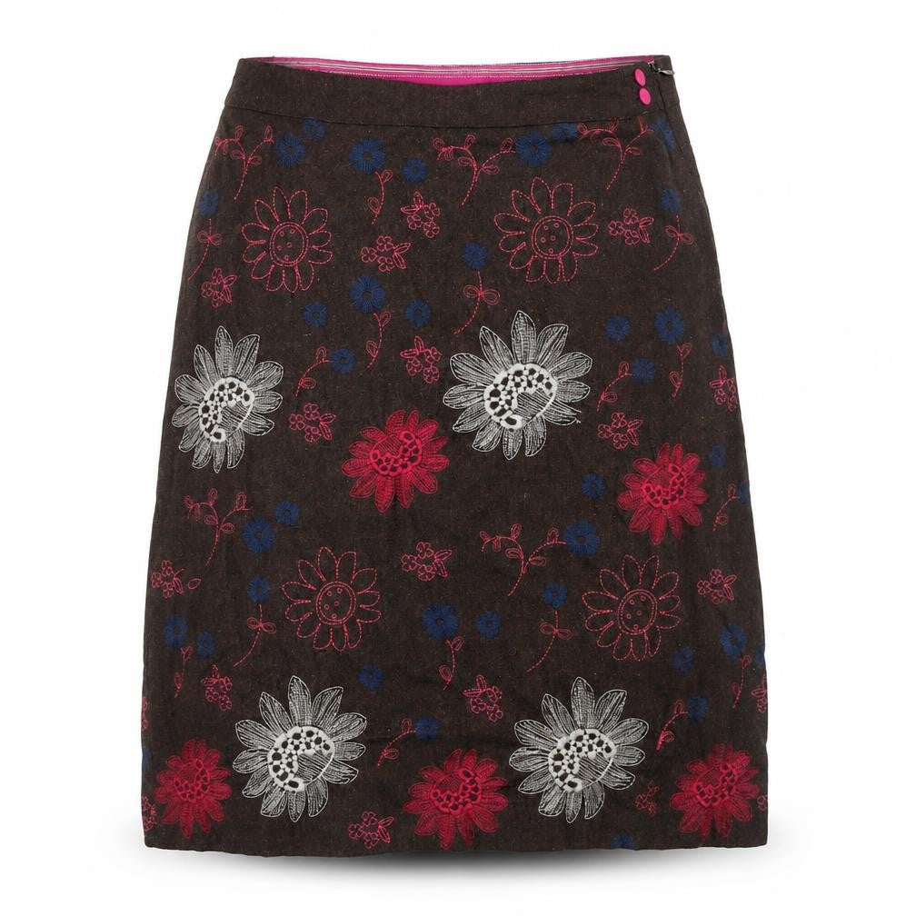 White Stuff Womens Brown Knee Length Floral Wool Blend A-Line Skirt Size 10