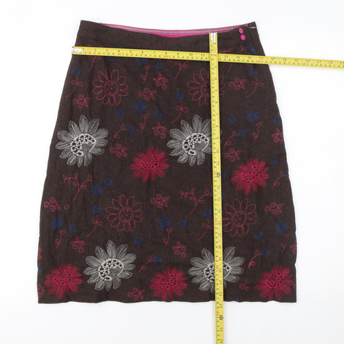 White Stuff Womens Brown Knee Length Floral Wool Blend A-Line Skirt Size 10