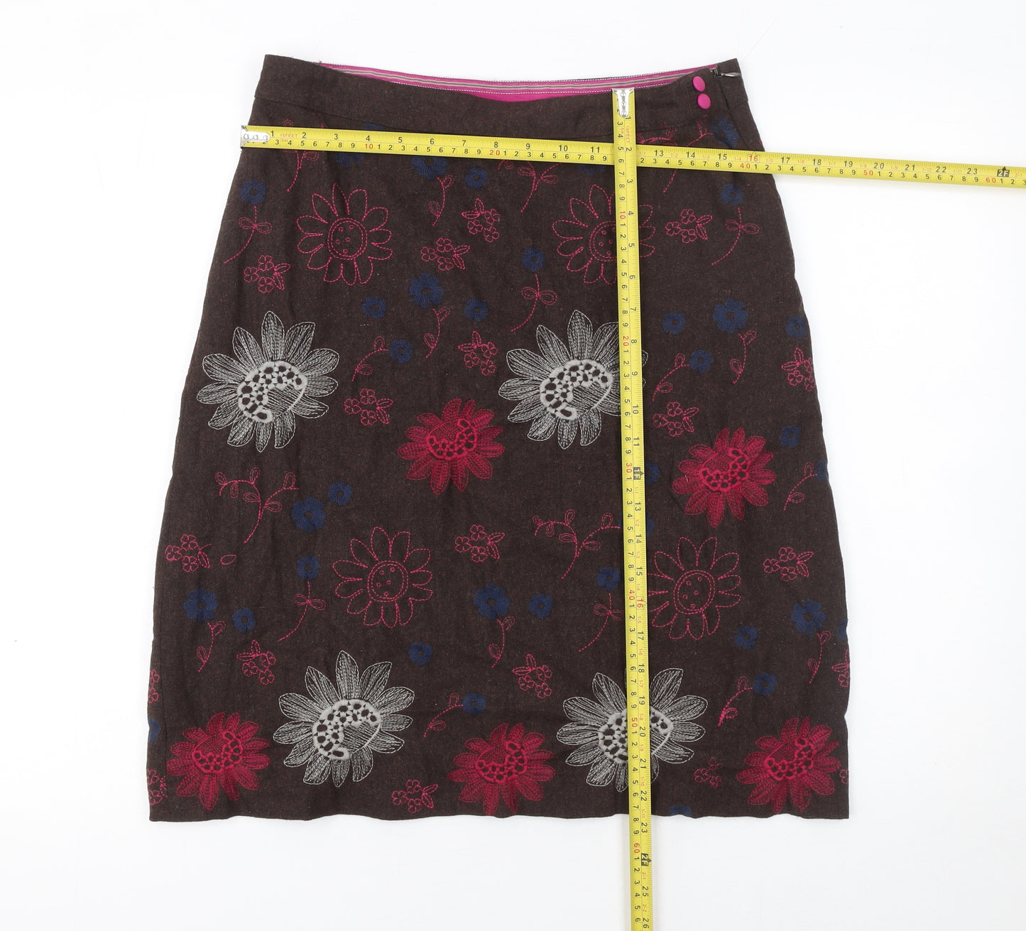 White Stuff Womens Brown Knee Length Floral Wool Blend A-Line Skirt Size 10