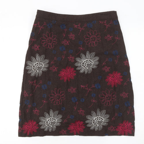 White Stuff Womens Brown Knee Length Floral Wool Blend A-Line Skirt Size 10